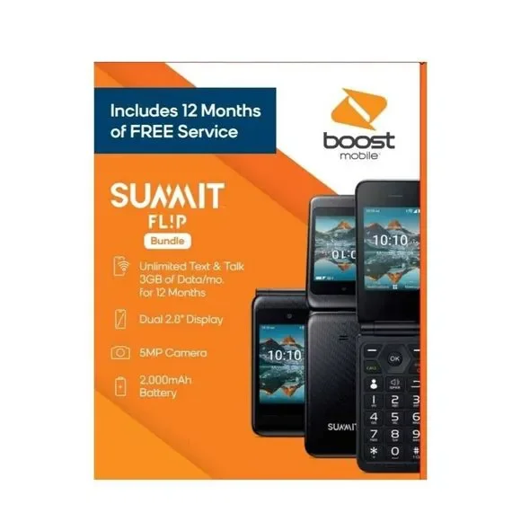 Boost Mobile Summit Flip Bundle 2.8 5MP Prepaid Phone w/ 12 Months Service NEW
